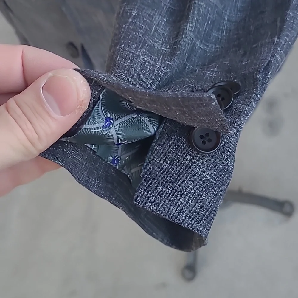 KNOT STANDARD Custom Grey‎ Weave Dormeuil Cloth Wool Sz 34 R Mens Sport Coat